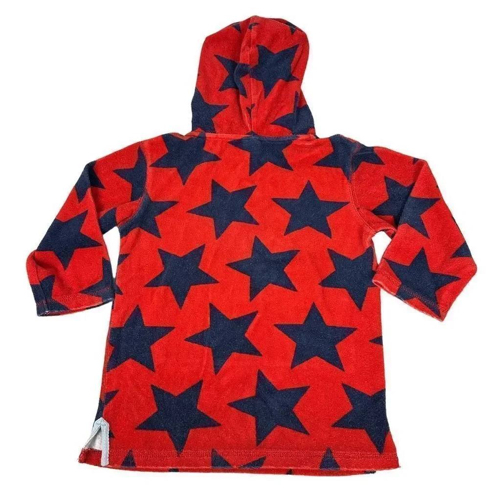 Mini Boden size 3/4 red navy star hooded towel